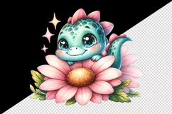 Watercolor cute dinosaur dino sparkle hide seek behind large flower print 20 oz tumbler skinny mug wrap clipart t-shirt sublimation printable design