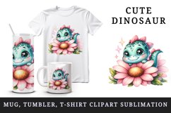 Watercolor cute dinosaur dino sparkle hide seek behind large flower print 20 oz tumbler skinny mug wrap clipart t-shirt sublimation printable design