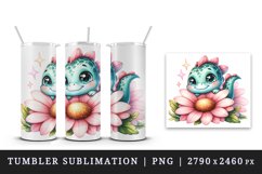 Watercolor cute dinosaur dino sparkle hide seek behind large flower print 20 oz tumbler skinny mug wrap clipart t-shirt sublimation printable design