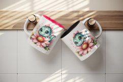 Watercolor cute dinosaur dino sparkle hide seek behind large flower print 20 oz tumbler skinny mug wrap clipart t-shirt sublimation printable design