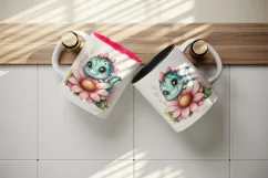 Watercolor cute dinosaur dino sparkle hide seek behind large flower print 20 oz tumbler skinny mug wrap clipart t-shirt sublimation printable design