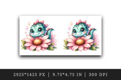 Watercolor cute dinosaur dino sparkle hide seek behind large flower print 20 oz tumbler skinny mug wrap clipart t-shirt sublimation printable design