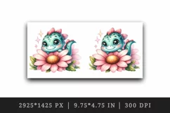 Watercolor cute dinosaur dino sparkle hide seek behind large flower print 20 oz tumbler skinny mug wrap clipart t-shirt sublimation printable design
