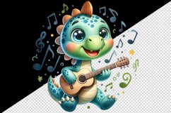 Watercolor cute dinosaur dino sparkle musical notes playing guitar print 20 oz tumbler skinny mug wrap clipart t-shirt sublimation printable design