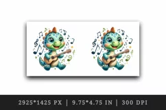 Watercolor cute dinosaur dino sparkle musical notes playing guitar print 20 oz tumbler skinny mug wrap clipart t-shirt sublimation printable design