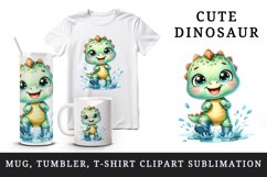 Watercolor cute dinosaur dino splashing in puddle with rubber boots on print 20oz tumbler skinny mug wrap clipart t-shirt sublimation printable design