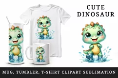 Watercolor cute dinosaur dino splashing in puddle with rubber boots on print 20oz tumbler skinny mug wrap clipart t-shirt sublimation printable design