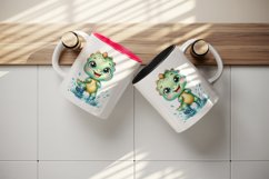 Watercolor cute dinosaur dino splashing in puddle with rubber boots on print 20oz tumbler skinny mug wrap clipart t-shirt sublimation printable design