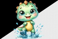 Watercolor cute dinosaur dino splashing in puddle with rubber boots on print 20oz tumbler skinny mug wrap clipart t-shirt sublimation printable design