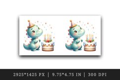 Watercolor cute dinosaur dino wearing birthday hat cake candles print 20 oz tumbler skinny mug wrap clipart t-shirt sublimation printable design