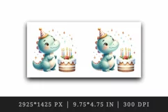 Watercolor cute dinosaur dino wearing birthday hat cake candles print 20 oz tumbler skinny mug wrap clipart t-shirt sublimation printable design