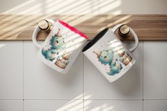 Watercolor cute dinosaur dino wearing birthday hat cake candles print 20 oz tumbler skinny mug wrap clipart t-shirt sublimation printable design