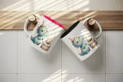 Watercolor cute dinosaur dino wearing birthday hat cake candles print 20 oz tumbler skinny mug wrap clipart t-shirt sublimation printable design
