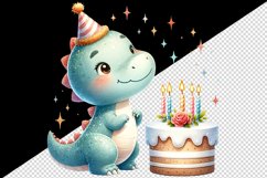 Watercolor cute dinosaur dino wearing birthday hat cake candles print 20 oz tumbler skinny mug wrap clipart t-shirt sublimation printable design