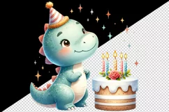 Watercolor cute dinosaur dino wearing birthday hat cake candles print 20 oz tumbler skinny mug wrap clipart t-shirt sublimation printable design