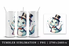 Watercolor cute dinosaur magician performing magic tricks hat cape print 20 oz tumbler skinny mug wrap clipart t-shirt sublimation printable design