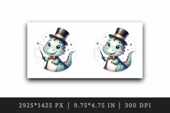 Watercolor cute dinosaur magician performing magic tricks hat cape print 20 oz tumbler skinny mug wrap clipart t-shirt sublimation printable design
