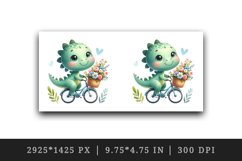 Watercolor cute dinosaur riding bicycle with summer flower baskets print 20 oz tumbler skinny mug wrap clipart t-shirt sublimation printable design