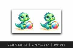 Watercolor cute dinosaur with colorful beach ball on seashore summer print 20 oz tumbler skinny mug wrap clipart t-shirt sublimation printable design