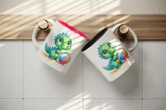Watercolor cute dinosaur with colorful beach ball on seashore summer print 20 oz tumbler skinny mug wrap clipart t-shirt sublimation printable design