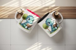 Watercolor cute dinosaur with sparkling eyes reading book under tree print 20oz tumbler skinny mug wrap clipart t-shirt sublimation printable design