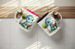 Watercolor cute dinosaur with sparkling eyes reading book under tree print 20oz tumbler skinny mug wrap clipart t-shirt sublimation printable design