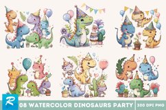 Cute Dinosaurs Party Watercolor Clipart,Cute Dinosaurs Party,Sublimation Design,Digital Download,Watercolor Clipart, Illustration, Instant Download,Digital,Sublimation, Printable,Print On Demand,Bundle Clipart, Watercolor, 