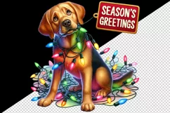 Watercolor cute dog Christmas lights Season Greetings greeting quote print 20 oz tumbler skinny mug wrap clipart t-shirt sublimation printable design