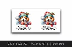 Watercolor cute dog hat scarf Merry Christmas greeting quote print 20 oz tumbler skinny mug wrap clipart t-shirt sublimation printable design