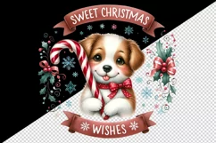 Watercolor cute dog puppy candy cane Sweet Christmas greeting quote print 20 oz tumbler skinny mug wrap clipart t-shirt sublimation printable design