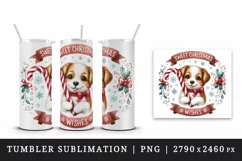 Watercolor cute dog puppy candy cane Sweet Christmas greeting quote print 20 oz tumbler skinny mug wrap clipart t-shirt sublimation printable design