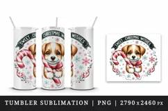 Watercolor cute dog puppy candy cane Sweet Christmas Wishes quote print 20 oz tumbler skinny mug wrap clipart t-shirt sublimation printable design