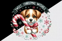 Watercolor cute dog puppy candy cane Sweet Christmas Wishes quote print 20 oz tumbler skinny mug wrap clipart t-shirt sublimation printable design