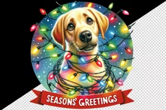 Watercolor cute dog puppy Christmas lights Season Greeting quote print 20 oz tumbler skinny mug wrap clipart t-shirt sublimation printable design
