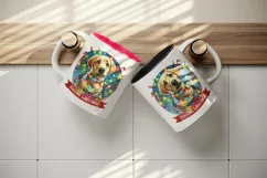 Watercolor cute dog puppy Christmas lights Season Greeting quote print 20 oz tumbler skinny mug wrap clipart t-shirt sublimation printable design