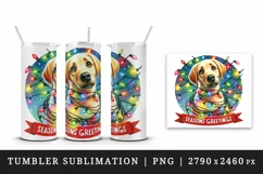 Watercolor cute dog puppy Christmas lights Season Greeting quote print 20 oz tumbler skinny mug wrap clipart t-shirt sublimation printable design