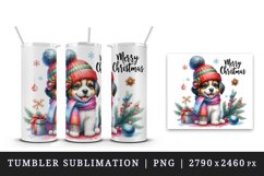 Watercolor cute dog puppy gift box Merry Christmas quote New Year winter print tumbler skinny mug wrap clipart t-shirt sublimation printable design