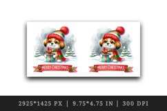 Watercolor cute dog puppy gift box Merry Christmas quote New Year winter print tumbler skinny mug wrap clipart t-shirt sublimation printable design