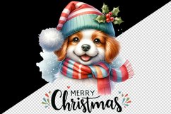 Watercolor cute dog puppy gift box Merry Christmas quote New Year winter print tumbler skinny mug wrap clipart t-shirt sublimation printable design