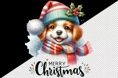 Watercolor cute dog puppy gift box Merry Christmas quote New Year winter print tumbler skinny mug wrap clipart t-shirt sublimation printable design