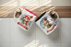 Watercolor cute dog puppy gift box Merry Christmas quote New Year winter print tumbler skinny mug wrap clipart t-shirt sublimation printable design
