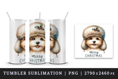 Watercolor cute dog puppy hat ear flaps Merry Christmas greeting quote print 20oz tumbler skinny mug wrap clipart t-shirt sublimation printable design