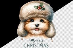 Watercolor cute dog puppy hat ear flaps Merry Christmas greeting quote print 20oz tumbler skinny mug wrap clipart t-shirt sublimation printable design