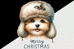 Watercolor cute dog puppy hat ear flaps Merry Christmas greeting quote print 20oz tumbler skinny mug wrap clipart t-shirt sublimation printable design