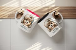 Watercolor cute dog puppy hat ear flaps Merry Christmas greeting quote print 20oz tumbler skinny mug wrap clipart t-shirt sublimation printable design