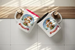 Watercolor cute dog puppy hat gift box Merry Christmas greeting quote print 20 oz tumbler skinny mug wrap clipart t-shirt sublimation printable design