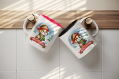 Watercolor cute dog puppy hat gift box Merry Christmas greeting quote print 20 oz tumbler skinny mug wrap clipart t-shirt sublimation printable design