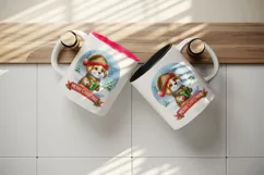 Watercolor cute dog puppy hat gift box Merry Christmas greeting quote print 20 oz tumbler skinny mug wrap clipart t-shirt sublimation printable design