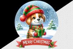 Watercolor cute dog puppy hat gift box Merry Christmas greeting quote print 20 oz tumbler skinny mug wrap clipart t-shirt sublimation printable design