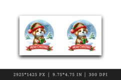 Watercolor cute dog puppy hat gift box Merry Christmas greeting quote print 20 oz tumbler skinny mug wrap clipart t-shirt sublimation printable design